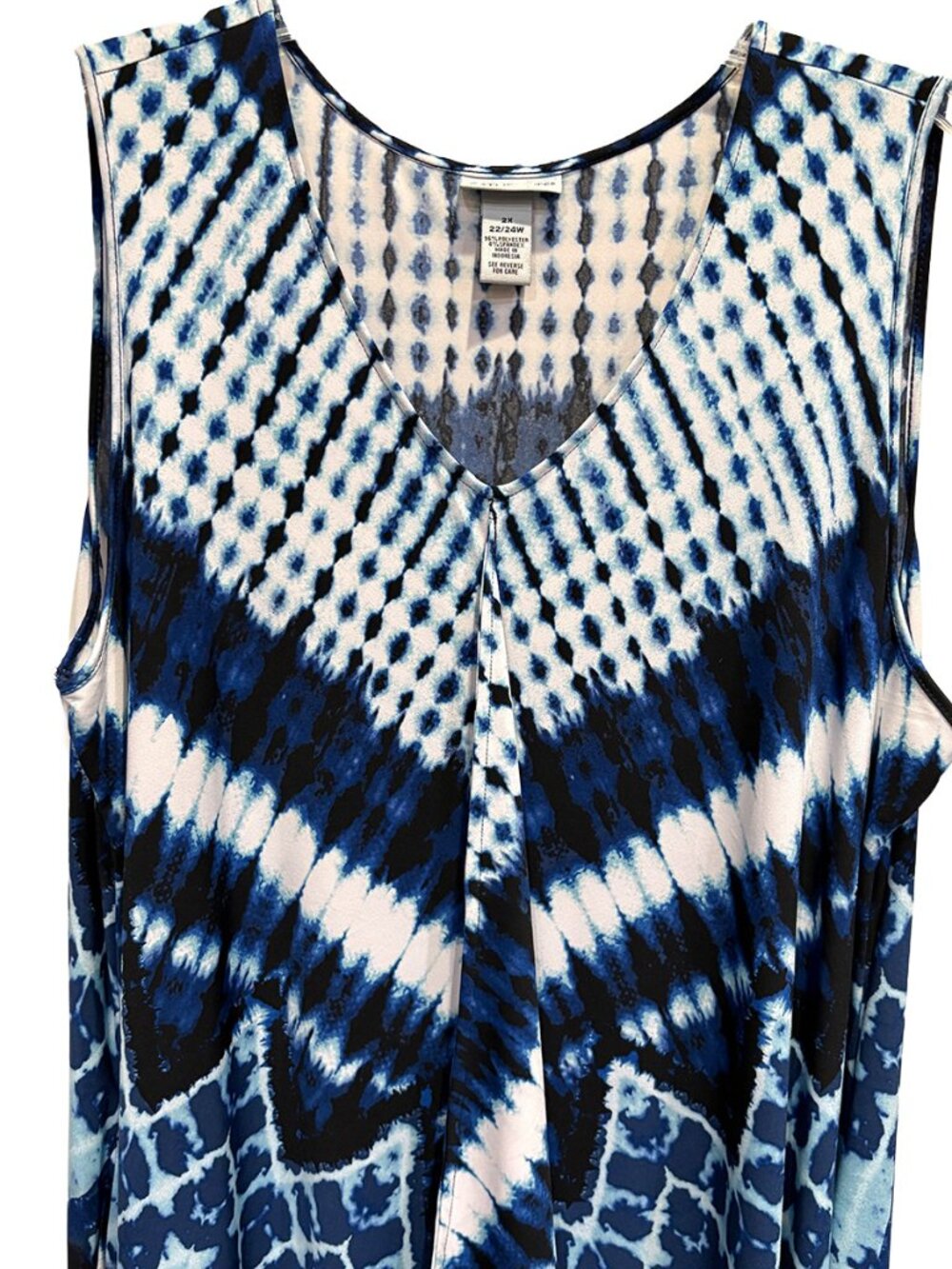 Catherines 2X 22/24W Blue Abstract Tie-Dye/Ikat Sleeveless Handkerchief Hem Dres - Picture 6 of 8